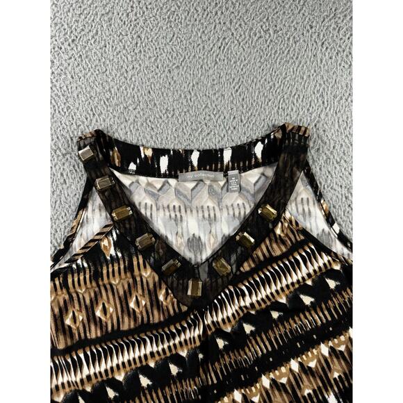 Ny Collection Blouse Women Medium V Neck Asymmetrical Boho Southwestern Aztec - Picture 5 of 7